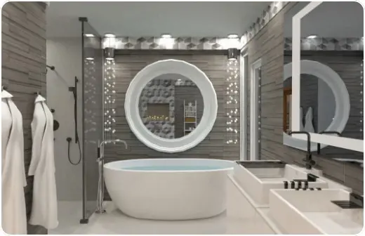  Hermoso diseño de baño con bañera y espejo con luz