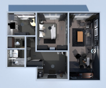 Stylish Monochrome One Bedroom Apartment Plan with Textured Interiors
