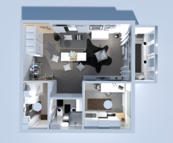 Dark Studio Apartment Design with Smart Layout
