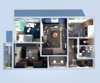 Spacious Dark Classic Apartment Plan - 3 Rooms