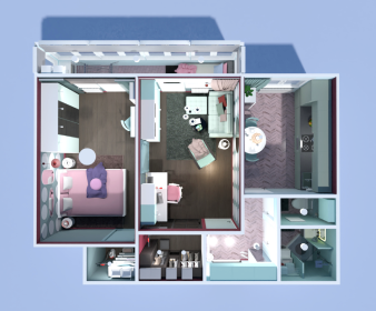 Modern 1BR Apartment Plan with Sunroom