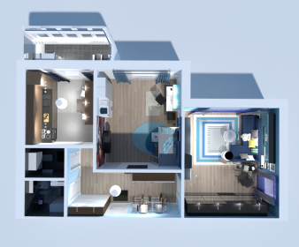 Dark Apartment Floor Plan with Office & Solarium