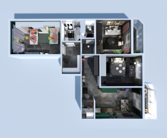 3-Bed Dark Modern Apartment Plan with 2 Balconies