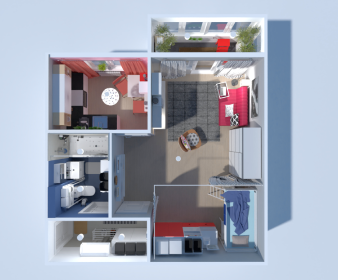 Spacious Studio Apartment Plan with Balcony