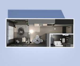 Modern Galley Kitchen Studio Plan – Large Window