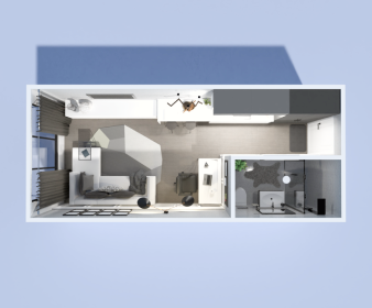 Industrial Studio Apartment Plan – Galley Kitchen
