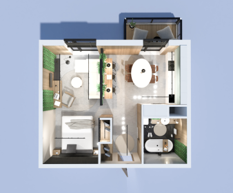 Stylish Studio Floor Plan with Balcony