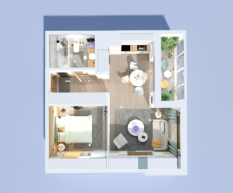 Small Modern Apartment Plan with Sunroom