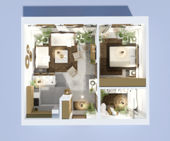 Bright Boho Apartment Plan with Island Kitchen