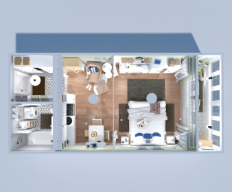 Modern Studio Apartment Plan with Cozy Sleep Nook & Balcony