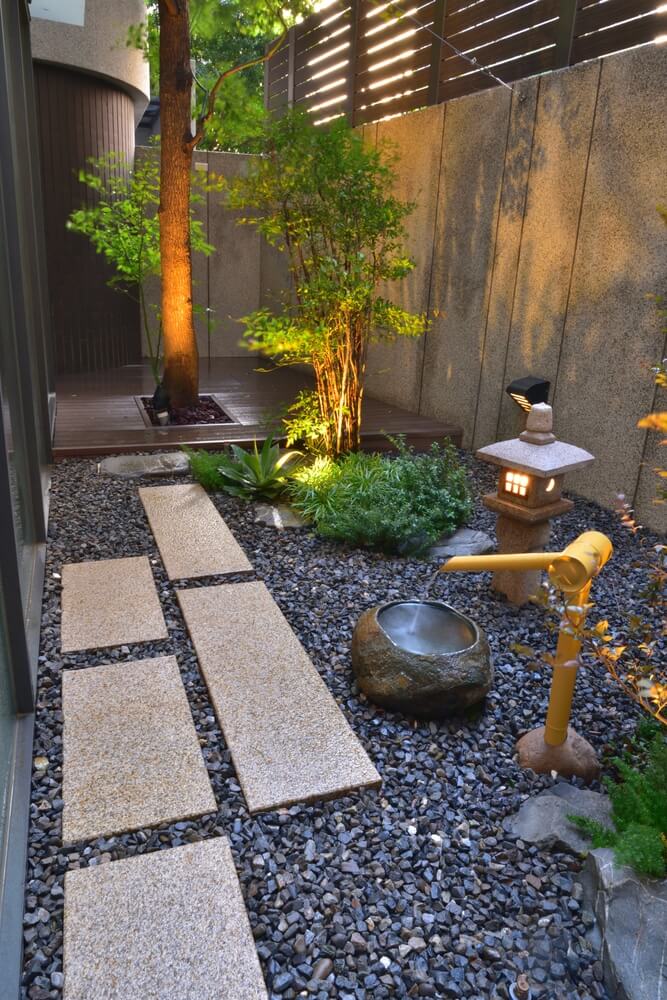 The architectural style of the Zen-style Japanese garden courtyard