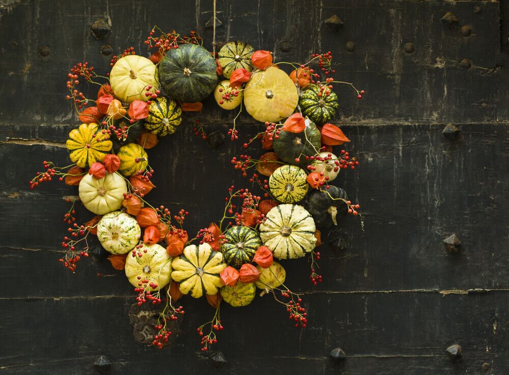 pumpkins and flowers wreath