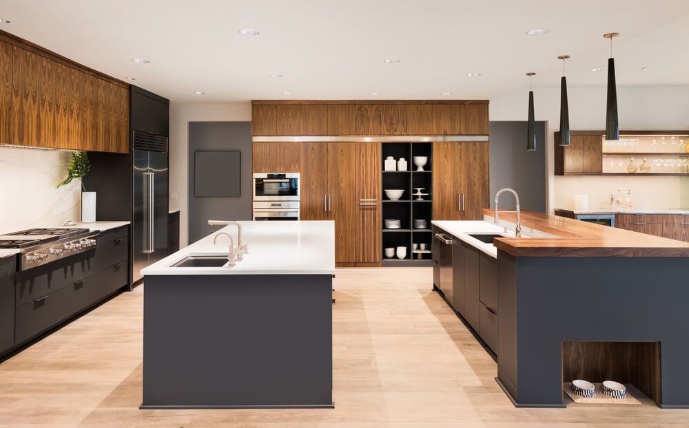 kitchen with two islands