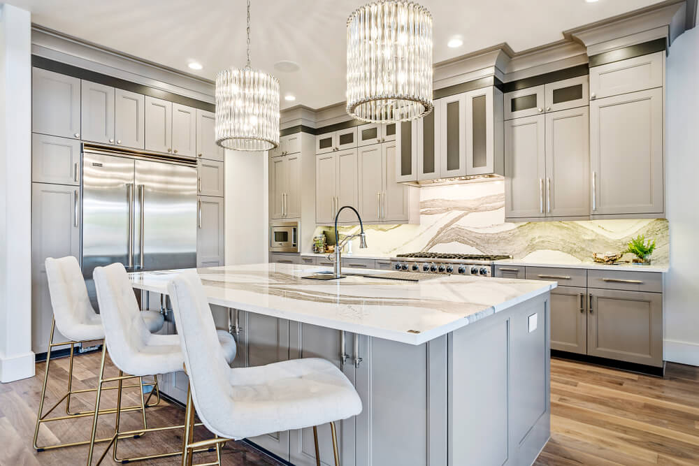 Luxury kitchen with crystal chanderliers