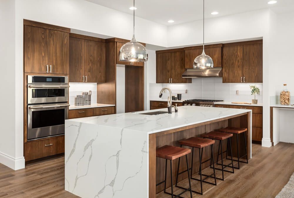 marble and wood kitchen combo