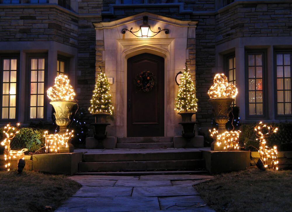 festive lights outside a home's entrance
