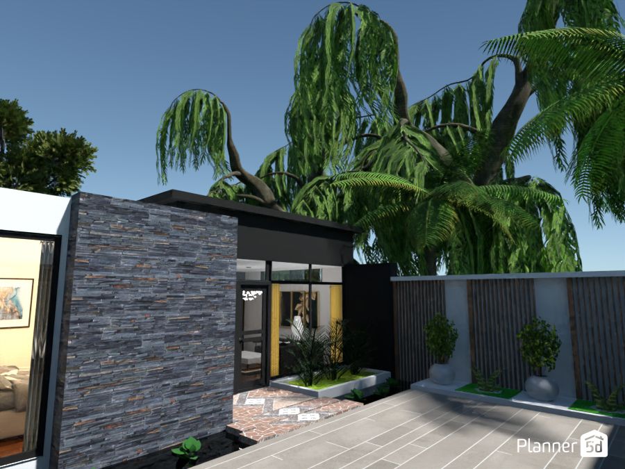 plano 3d de casa pequeña con árboles, render, planner 5d