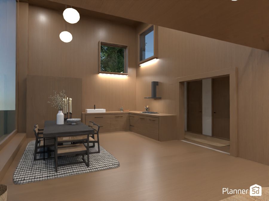 plano 3d de cocina moderna de madera, render de planner 5d