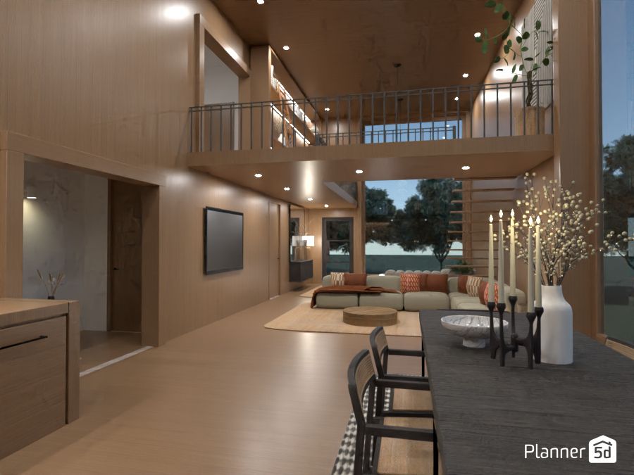 plano 3d de casa moderna de madera, render de planner 5d