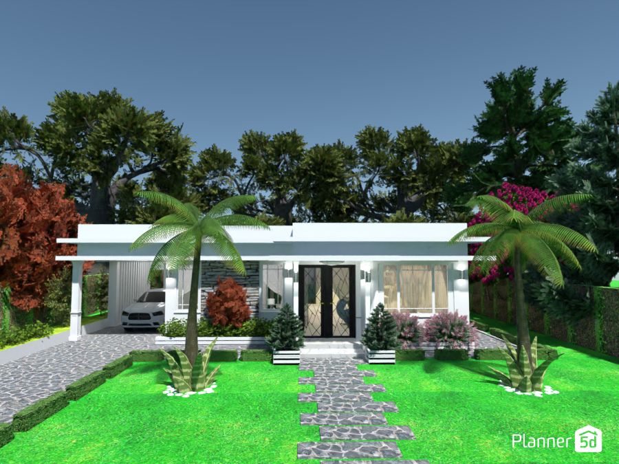 plano 3d de casa pequeña con árboles, render, planner 5d