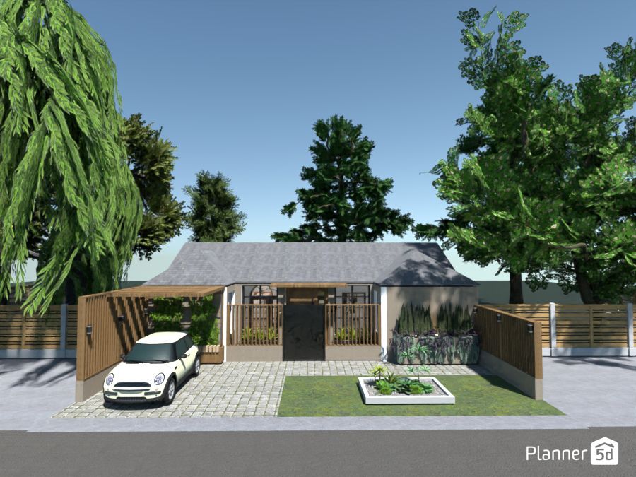 plano 3d de casa pequeña con árboles, render, planner 5d