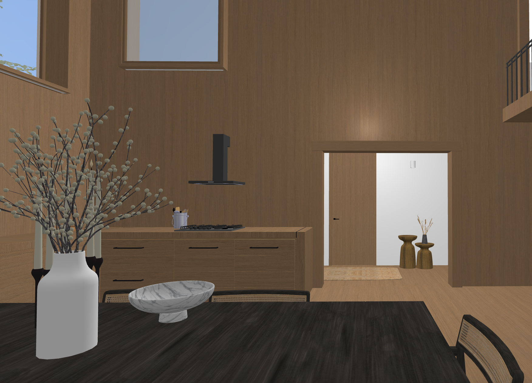 plano 3d de cocina moderna de madera, render de planner 5d