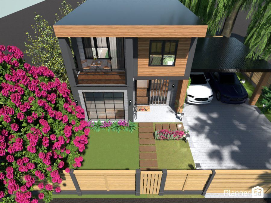 Un design moderno di una casa a due piani su Planner 5D.