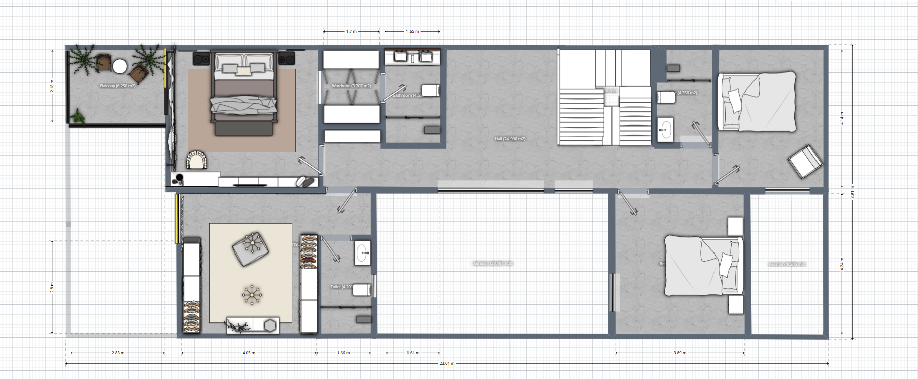 plano de casa de dos pisos moderna creada con Planner 5D