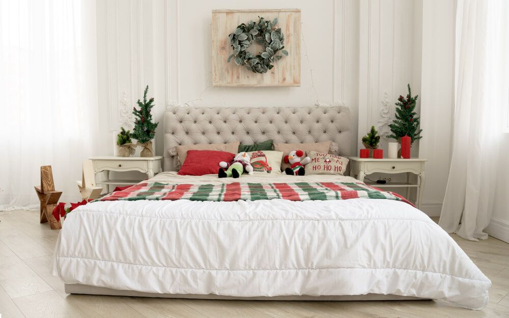 bed decorated for Christmas 