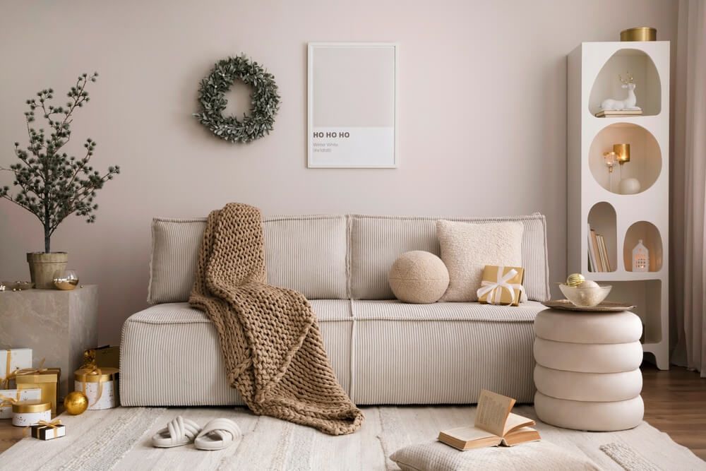 Warm neutral colors in winter home interior.