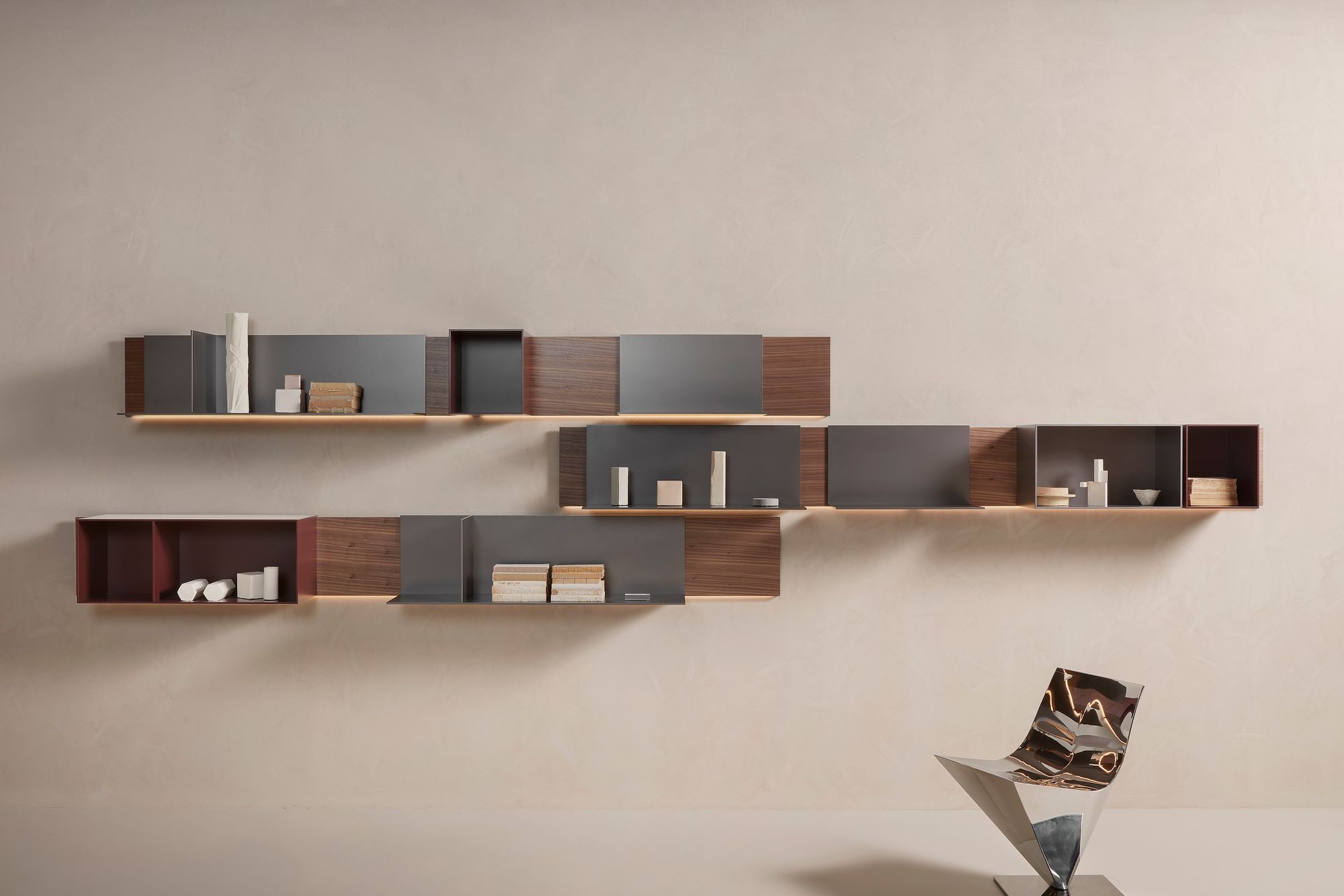Nueva estantería de diseño modular de mdf italia blanca, negra, madera