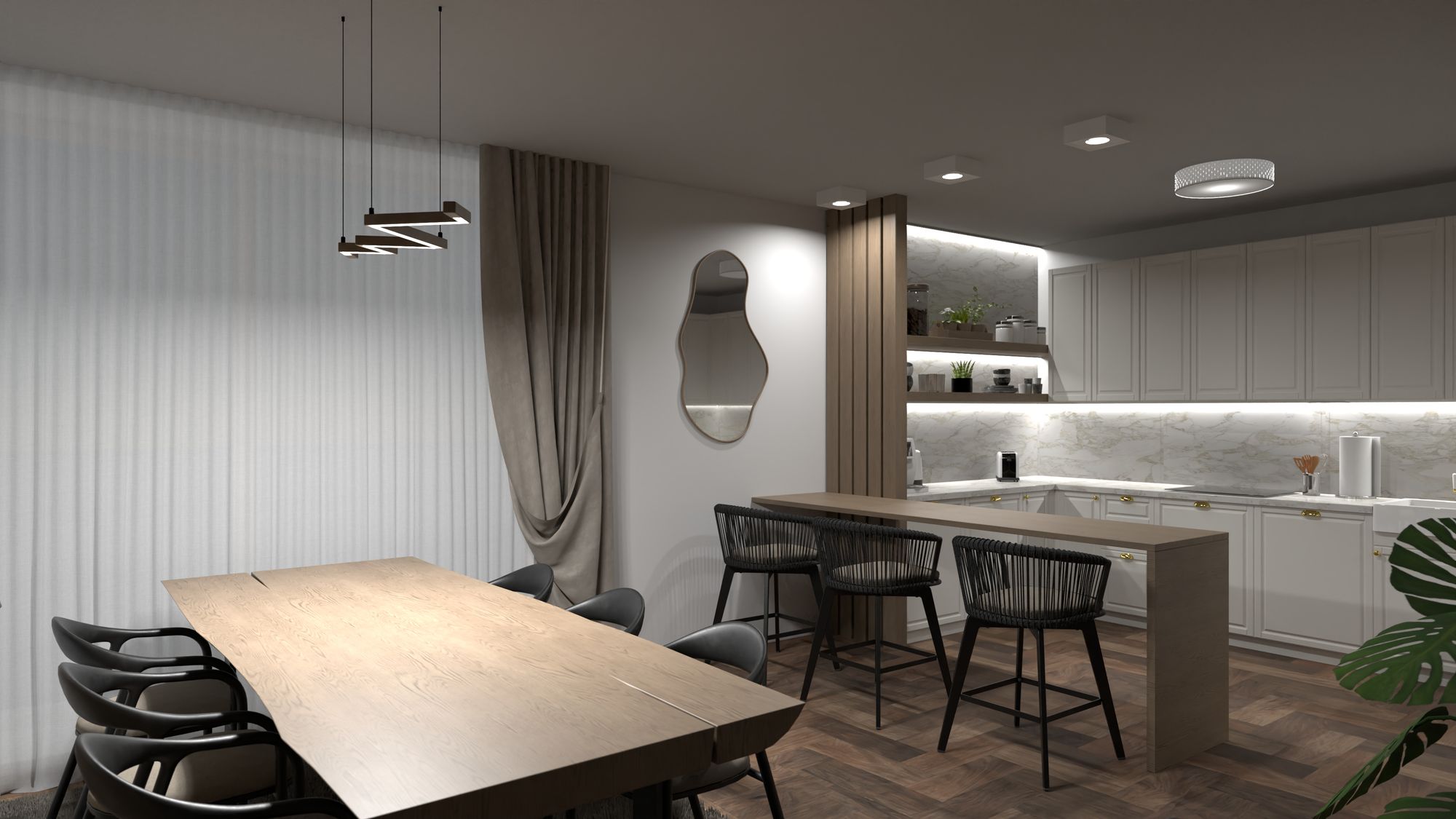 diseños ideales de cocina-comedor y sala de estar de concepto abierto
