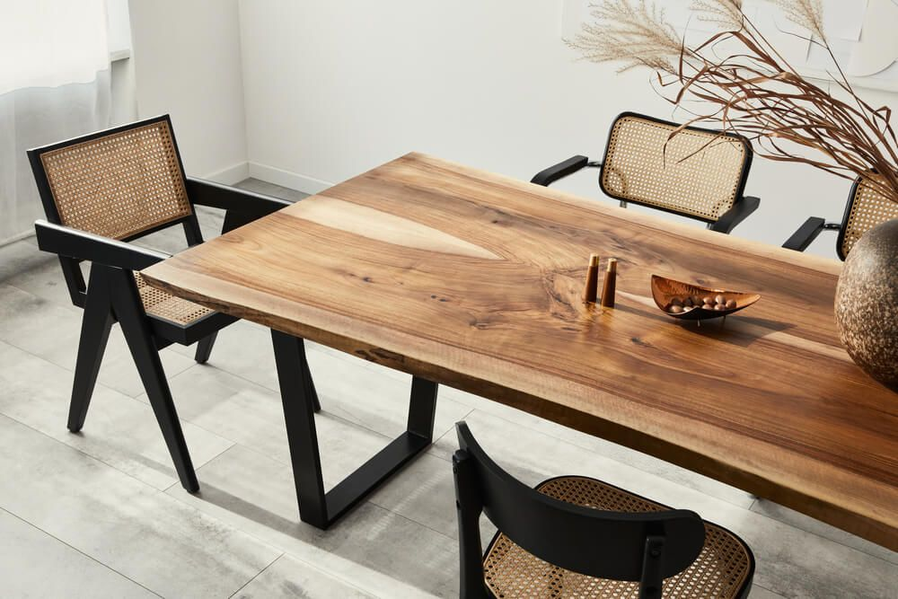 sedie e tavolo in legno nella sala da pranzo