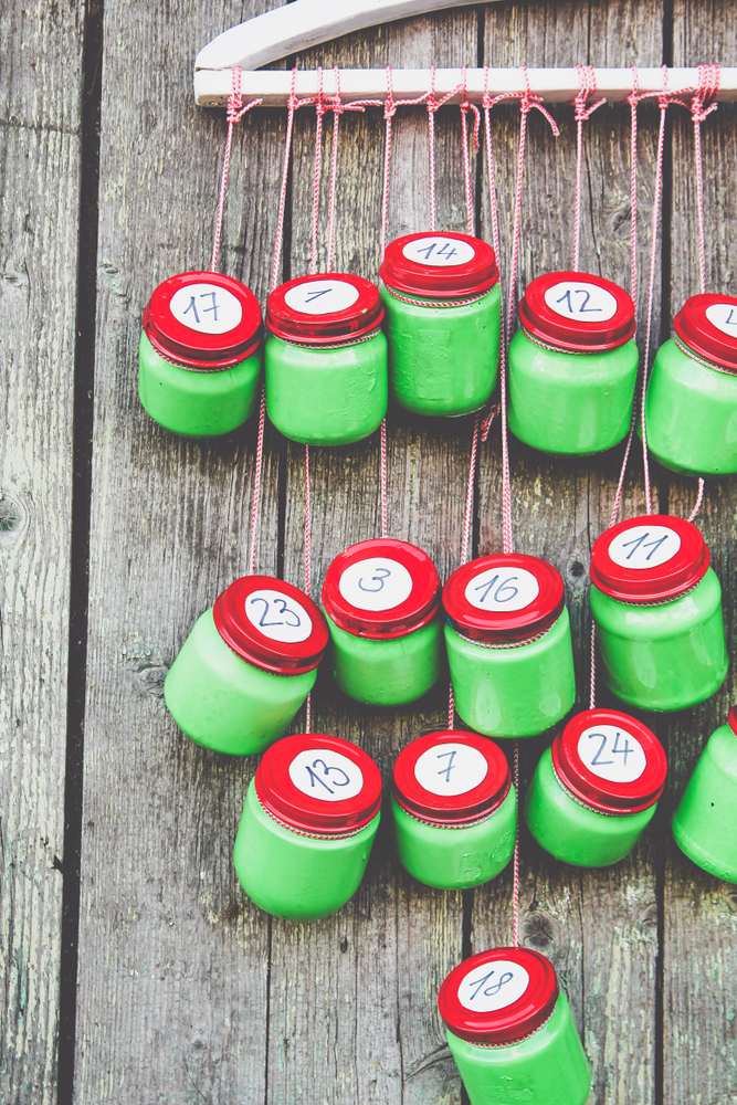 advent calendar jars painted green
