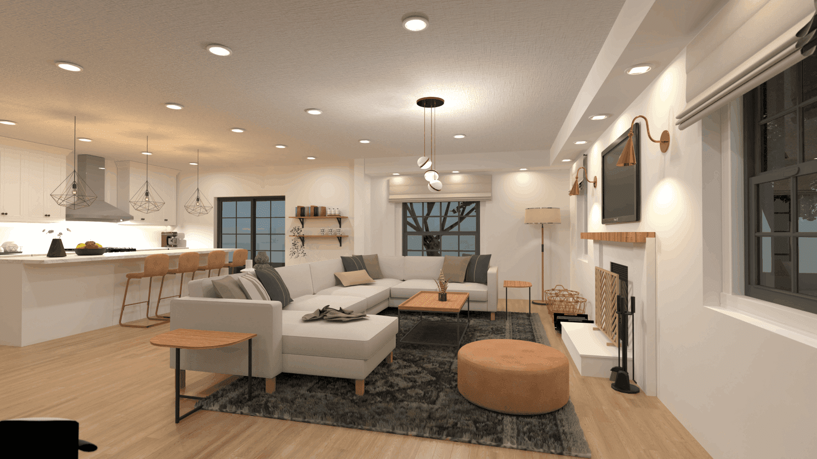 diseño de salón moderno blanco de diseñadora de interiores Alexandra cooper en planner 5d