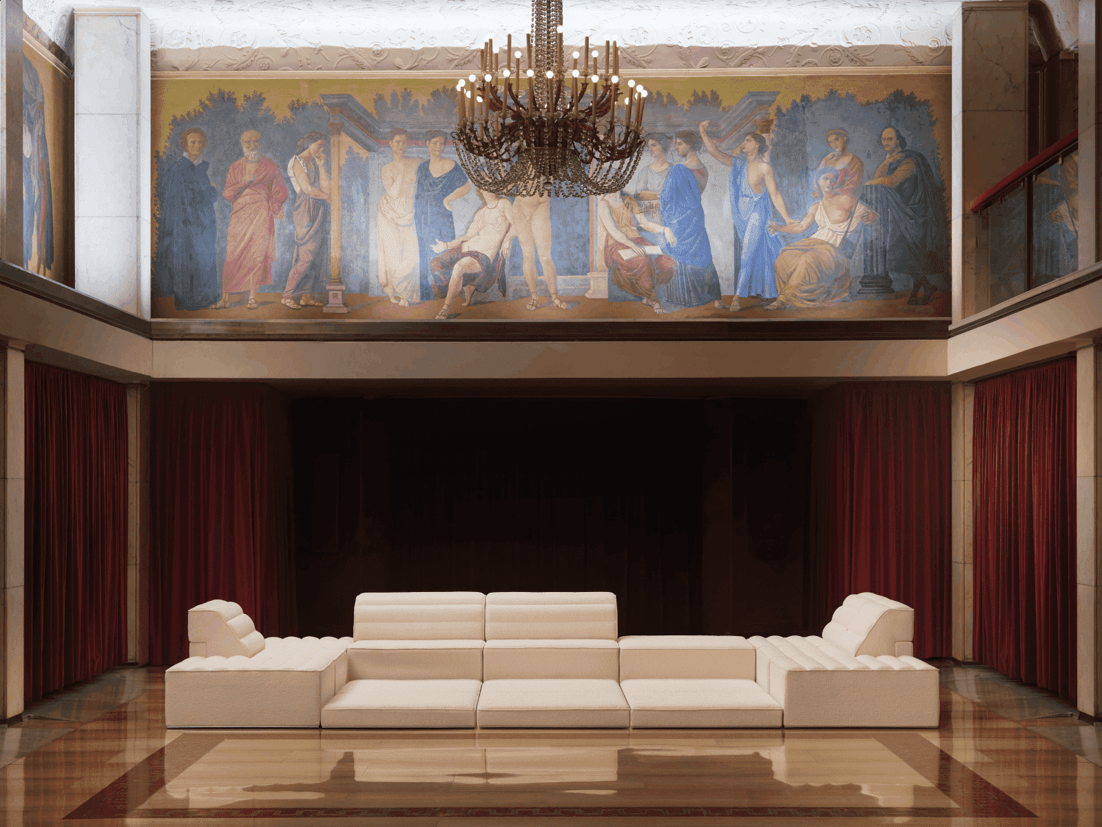 living room with modular sofa, modern white Acerbis designer sofa