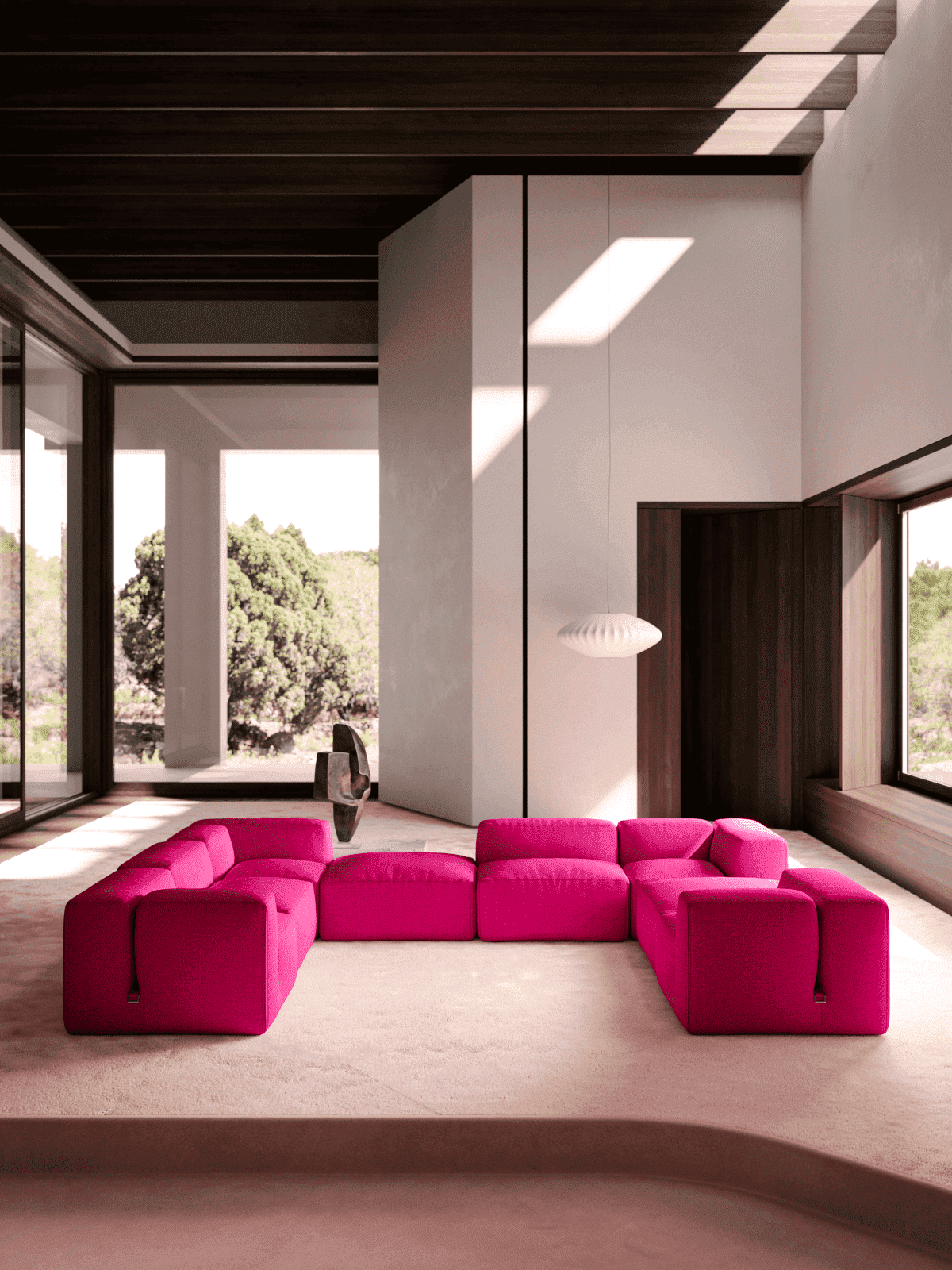 design sofa by tacchini, mario bellini, pink sofa in modern living room
