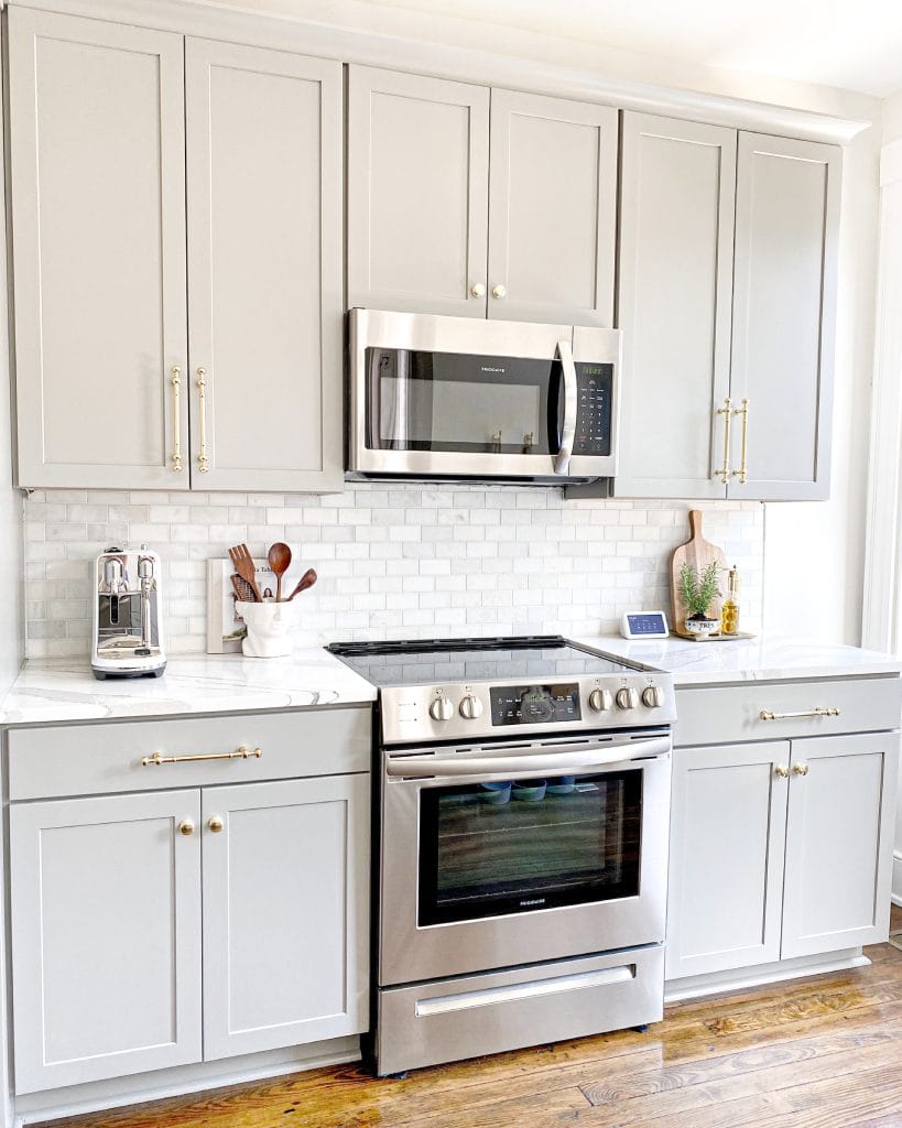 elegant gray tile in a light gray kitchen
