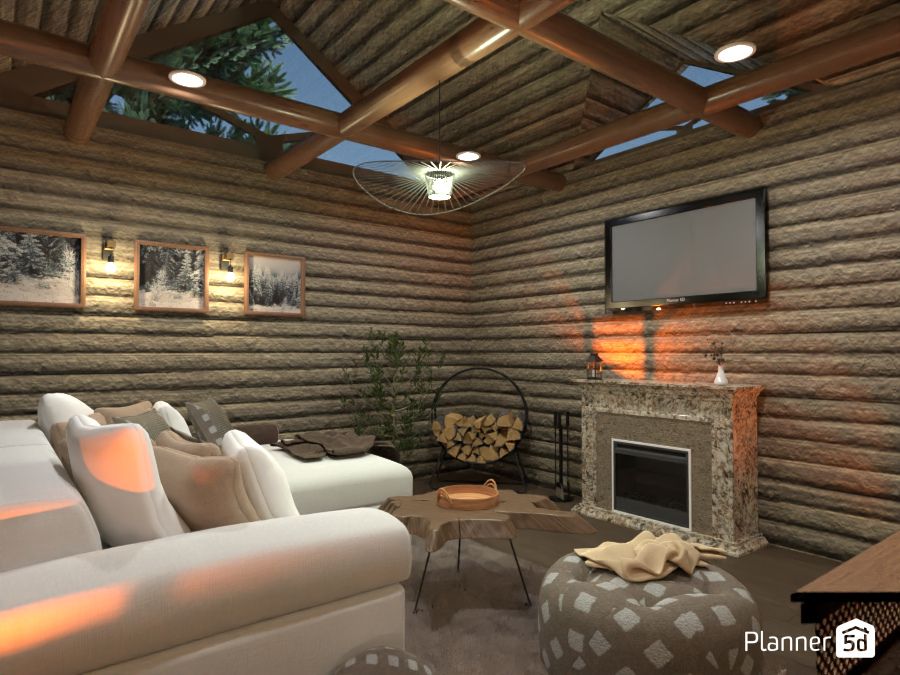 Rustic cabin living room design