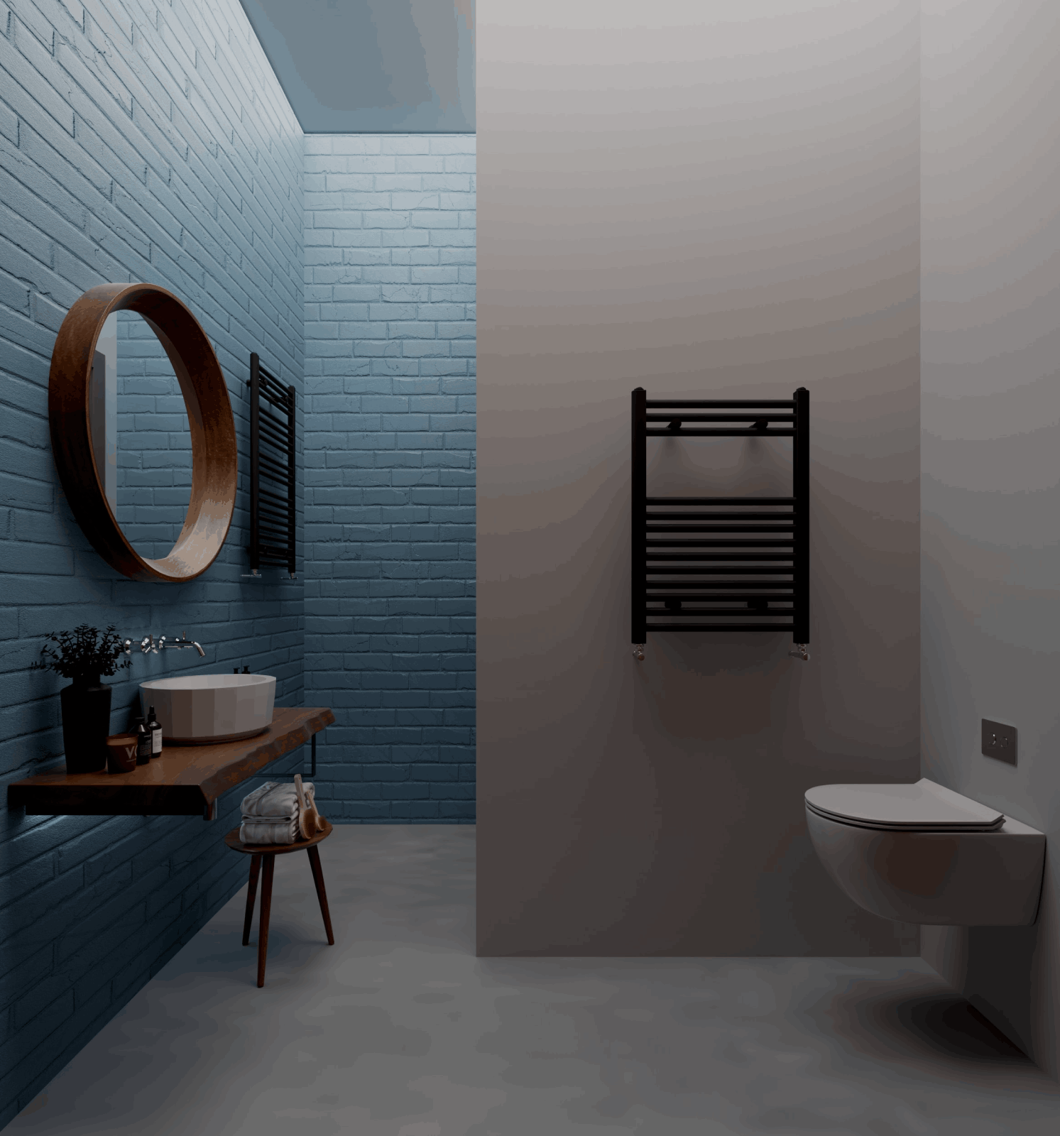 azulejos azules en baño minimalista, colores para baños