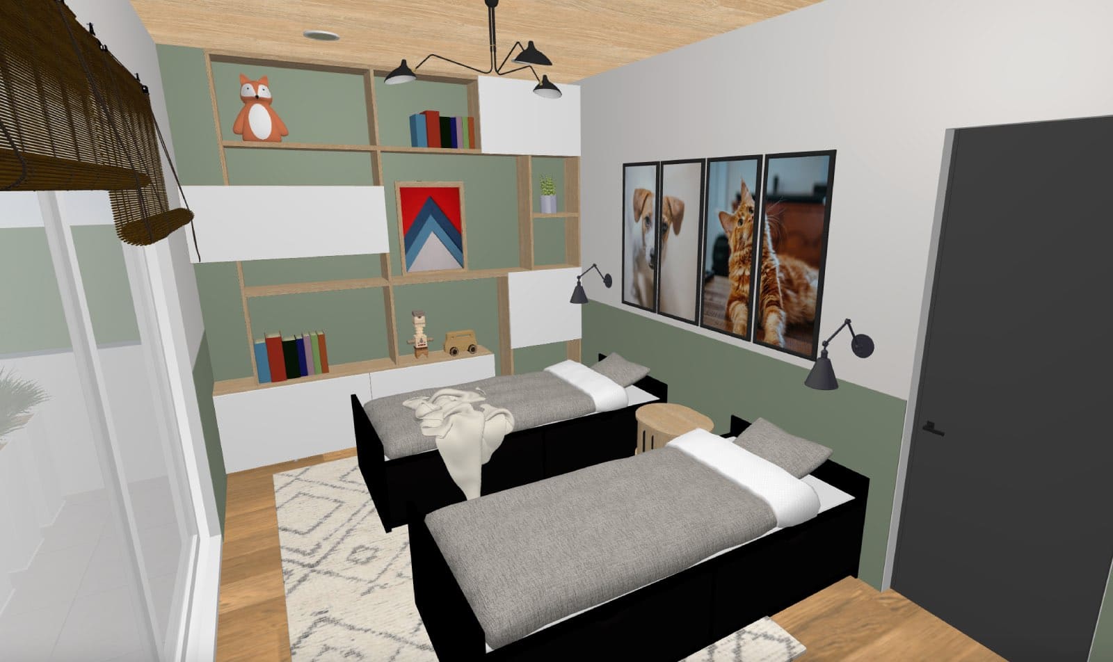 render dormitorio infantil con dos camas