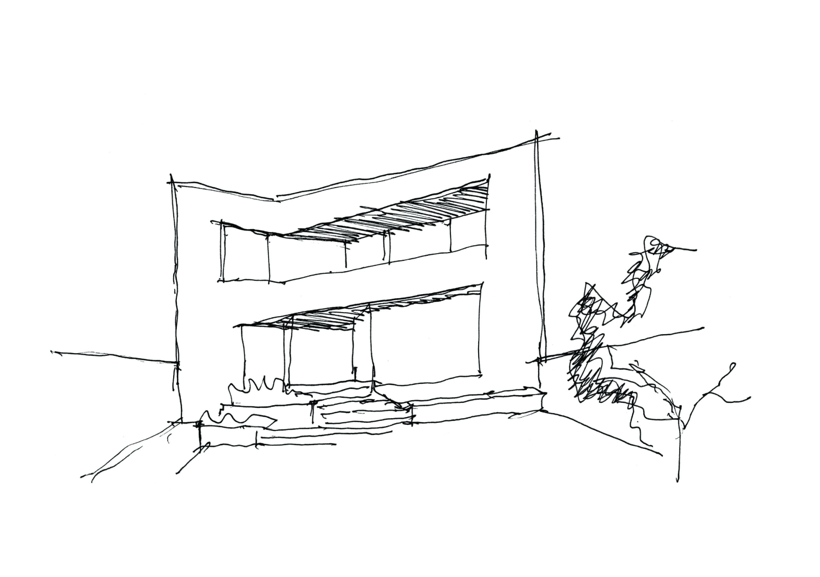 dibujo de casa moderna en illa de arousa, galicia, paco galiñanes estudio