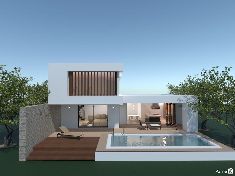 casa moderna con patio y piscina creada con software de diseño planner 5d