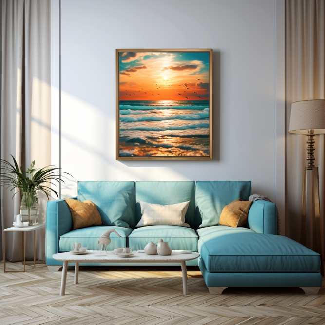 Quadro de praia enfeitando sala de estar