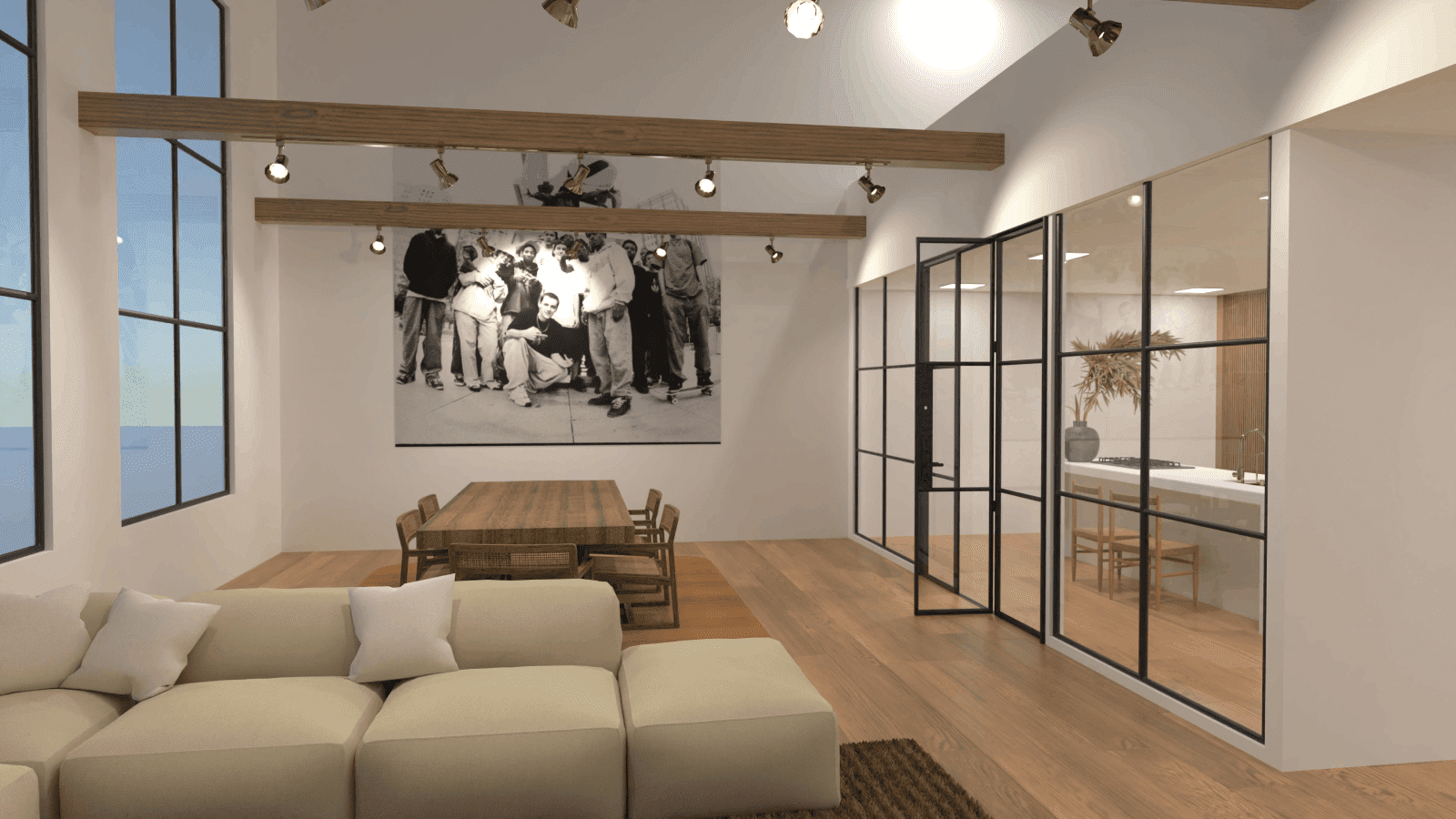 sala de estar de concepto abierto con comedor y cocina modernos de lujo en planner 5d