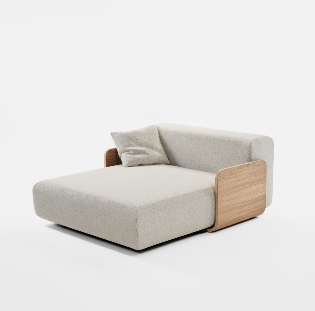 sofá cama modular blanco y con madera