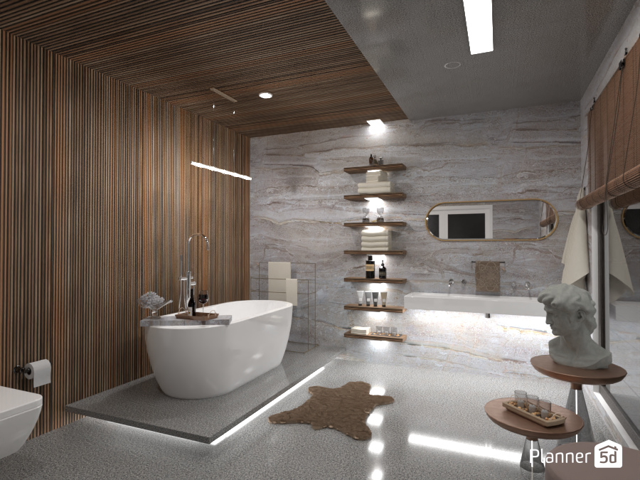 Bagno Moderno con Texture Naturali su Planner 5D