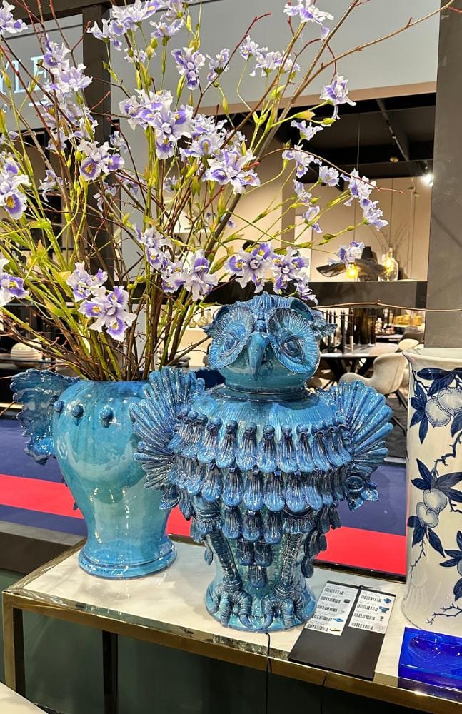 blue owl and vase