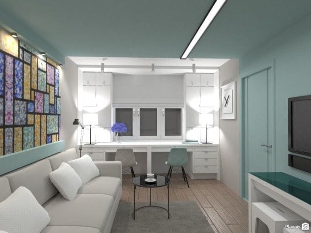 Home office no porão projetado no Planner 5D
