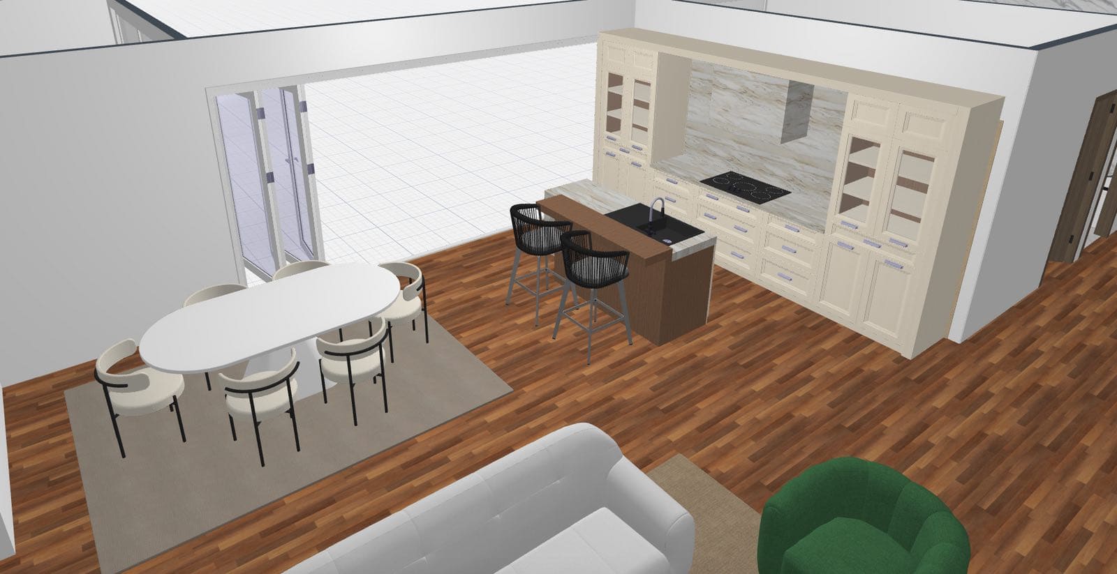 cocina-comedor minimalista render creado con Planner 5D